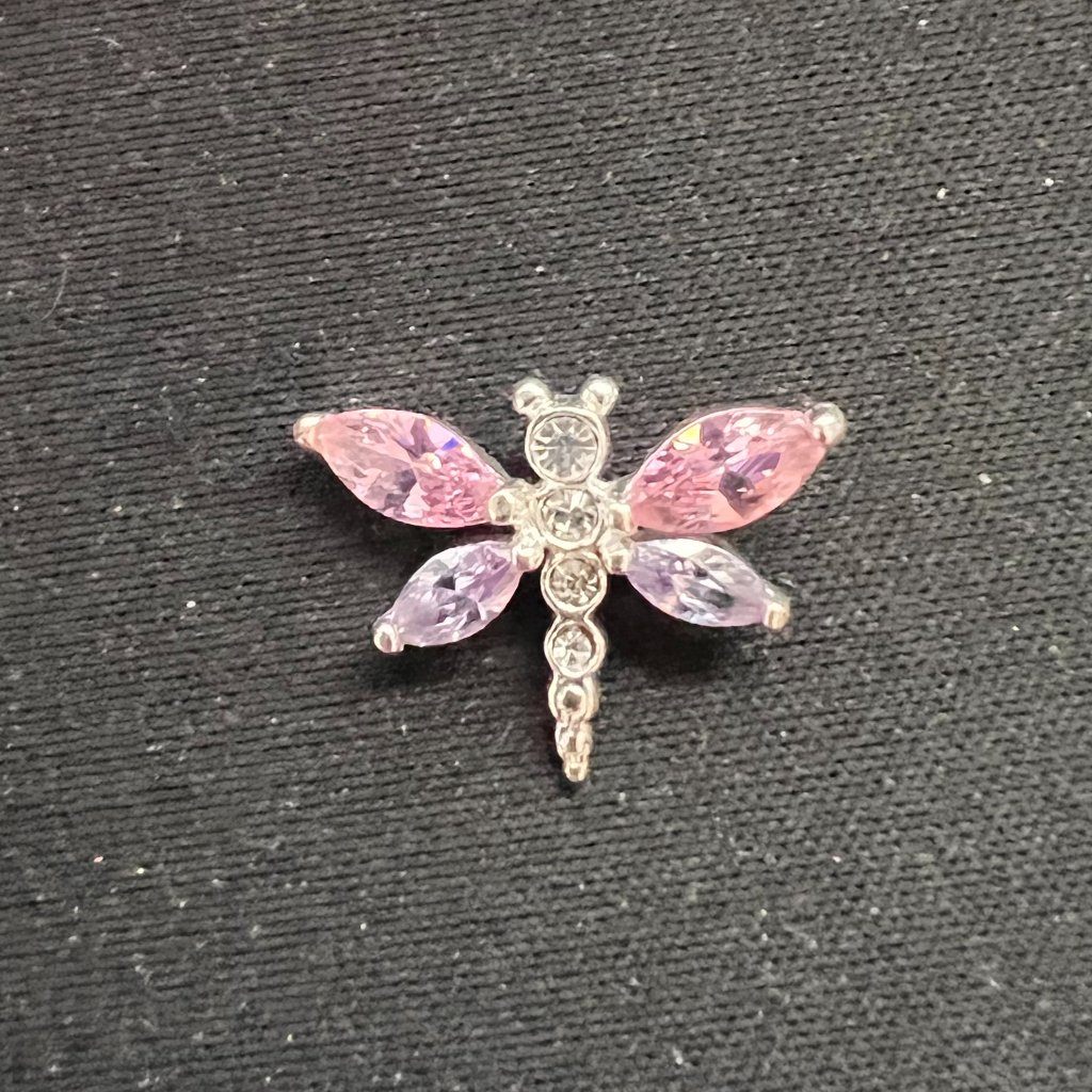 925 Sterling Pink Purple Rhinestone Cz Small Dragonfly Pendant